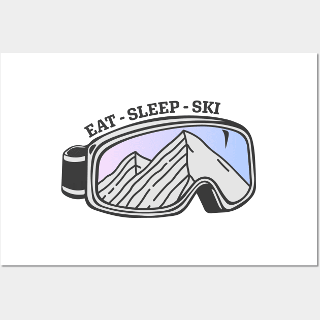 Sunset Mountain Ski Goggles | Eat Sleep Ski Wall Art by KlehmInTime